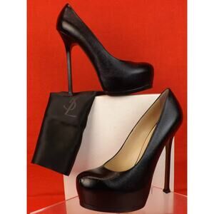 NIB YSL YVES SAINT LAURENT GRAINED LEATHER BLACK TRIBTOO PLATFORM PUMPS 39.5